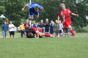 An intense game! Goalie Jacob Brehmer with a save!